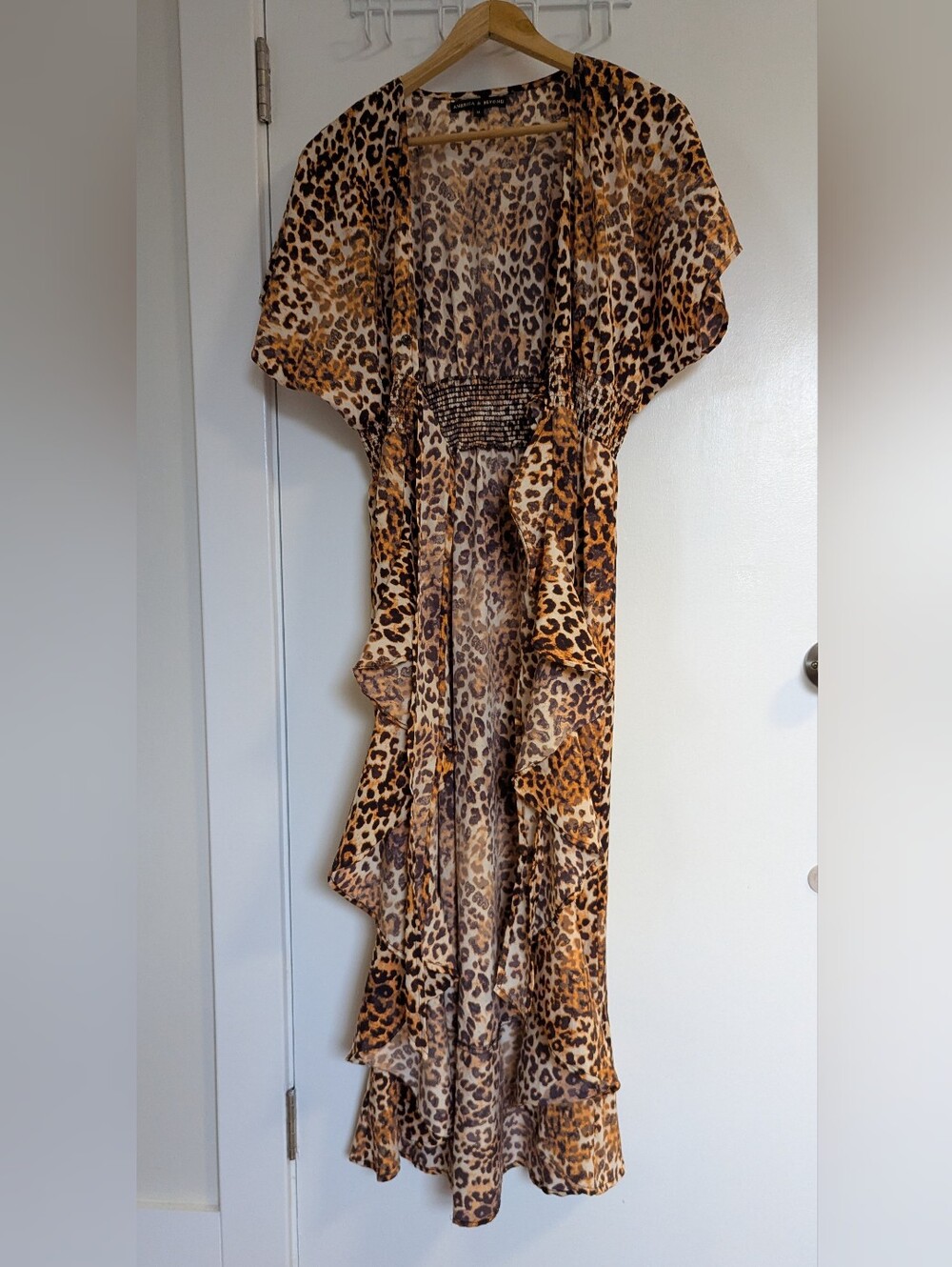 Leopard Print Sheer Duster Kimono - Brown